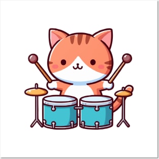 Cute Cat Drummer Posters and Art